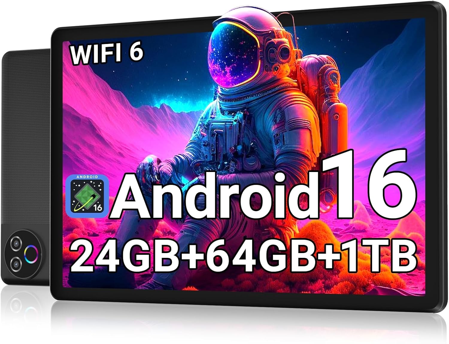 Android 16 平板電腦 10 英寸，24GB RAM 64GB ROM 1TB，高清 IPS，快速 WiFi 6，BT 5.4